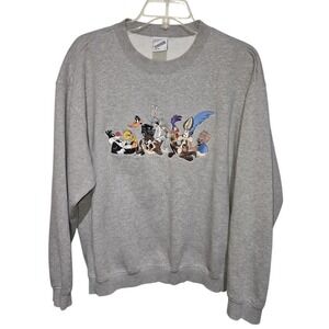 Vtg 90s Looney Tunes Crewneck Sweatshirt Gray Embroidered Warner Bros Adult Sm